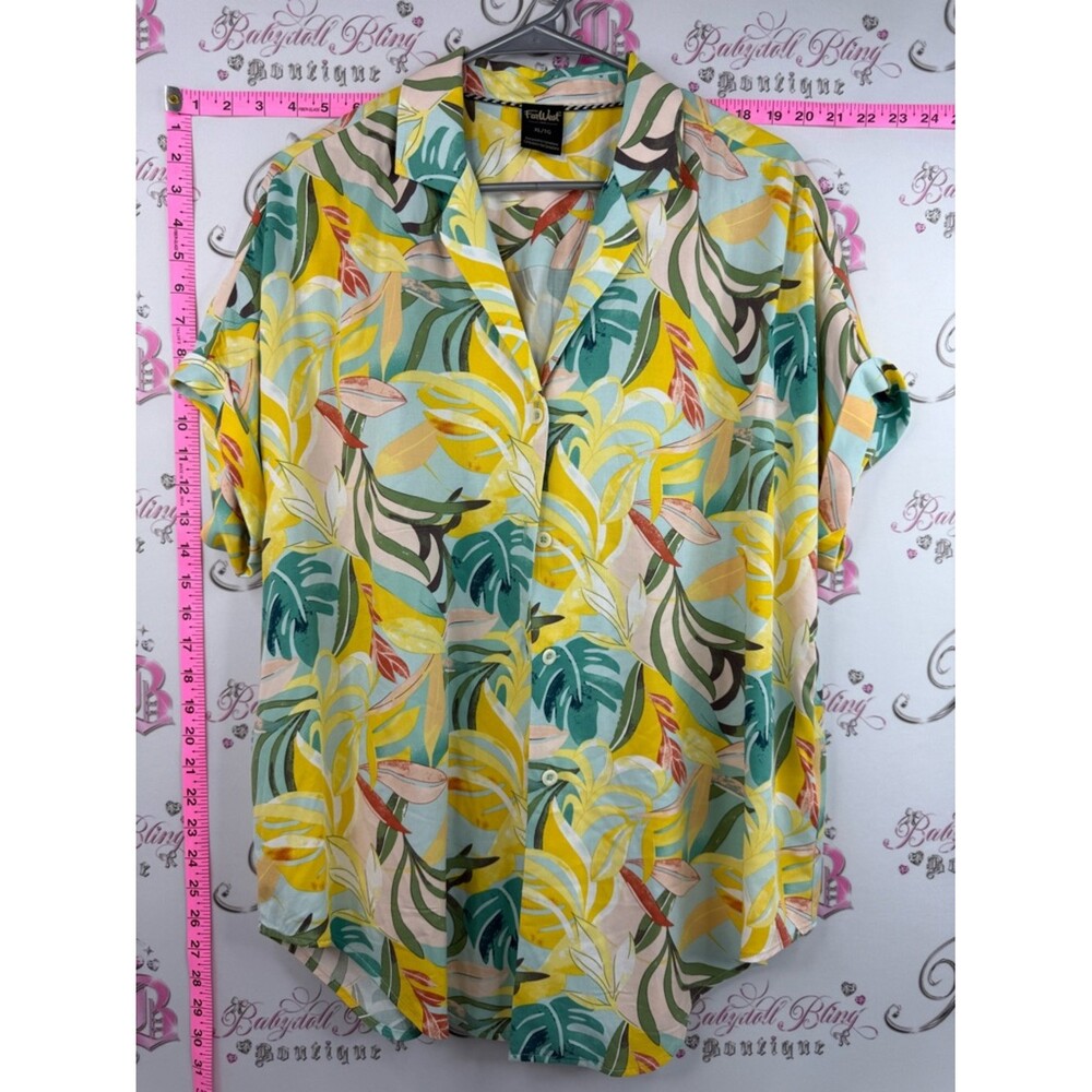 Far west T-shirt floral leafs Tropical Button-Down Shirt - Yellow & Aqua